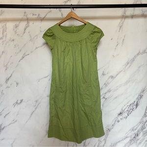 Green Boatneck Cap Sleeve Cotton Dress WITH POCKETS - size XS